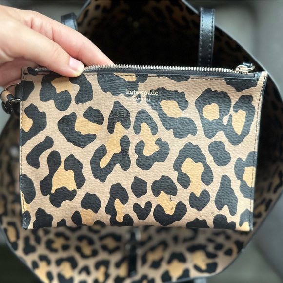 Large black and cheetah Kate spade tote with matching clutch - Picture 4 of 11